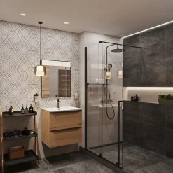 Swiss Aqua Technologies Colonne de douche avec mitigeur thermostatique + Douche de tête 240 mm + Douchette 2 jets, Noir