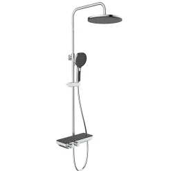 Swiss Aqua Technologies Colonne de douche avec douchette 3 jets, Mitigeur thermostatique, Barre réglable en hauteur, Noir/Chrome