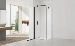 Swiss Aqua Technologies Fusion ensemble porte pivotante /paroi 100x80cm anticalcaire avec profilés noir mat (SATFUD100S80C)