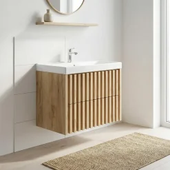 Swiss Aqua Technologies Meuble de salle de bain avec lavabo SAT Delano 80x46 cm chêne mat (DELANO80ZDUM)