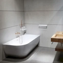 Swiss Aqua Technologies Nelly 175x82 cm Baignoire droite Autoportante orientation droite en marbre coulé, Blanc (NEL1700P)