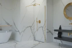 Swiss Aqua Technologies Walk-in 120x200cm Paroi en verre Crystal Glass 8 mm anticalcaire, avec bras et profilés or