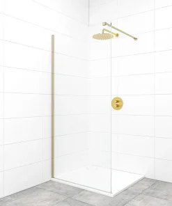 Swiss Aqua Technologies Walk-in 90x200cm Paroi en verre Crystal Glass 8 mm anticalcaire, avec bras et profilés Laiton