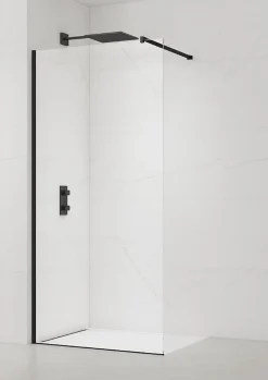 Swiss Aqua Technologies Walk-in 120x200cm Paroi en verre Crystal Glass 8 mm anticalcaire, avec bras et profilés noir mat