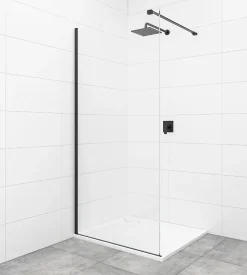 Swiss Aqua Technologies Walk-in 120x200cm Paroi en verre Crystal Glass 8 mm anticalcaire, avec bras et profilés noir mat