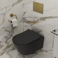 Swiss Aqua Technologies WC suspendu sans bride et fixations invisibles + abattant frein de chute, Noir mat (SATBRE010RREXPBKM)