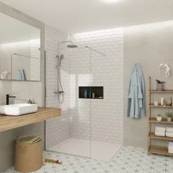 Swiss Aqua Technologies Walk-in 100x200cm paroi en verre Crystal Glass 8 mm anticalcaire, avec bras et profilés chrome brillant