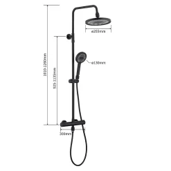 Système de Douche avec Filtre et Thermostat Noir avec Douchette à Main à 3 Types de Jets et Douche de Tête de 25 cm