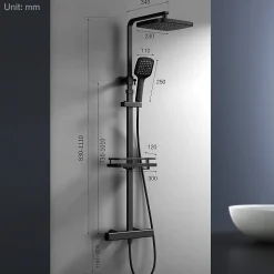Système de Douche avec Thermostat et Tablette de Douche Noir - Ensemble Complet de Robinetterie de Douche