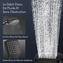 Système de Douche avec Thermostat et Tablette de Douche Noir - Ensemble Complet de Robinetterie de Douche