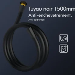 Système de Douche avec Thermostat et Tablette de Douche Noir - Ensemble Complet de Robinetterie de Douche