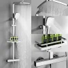 Système de Douche avec Thermostat et Tablette de Douche Chromée, Ensemble Complet de Robinetterie de Douche