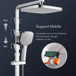 Système de Douche avec Thermostat et Tablette de Douche Chromée, Ensemble Complet de Robinetterie de Douche