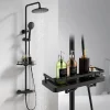 Système de Douche avec Thermostat et Tablette de Douche Ensemble de Douche Complet Noir avec Pomme de Douche Ronde Effet Pluie