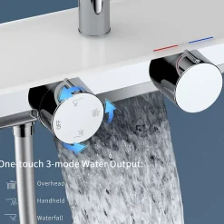 Système de douche avec thermostat et tablette en verre chromé Ensemble de douche complet avec douchette à main