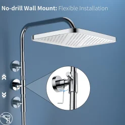 Système de douche avec thermostat et tablette en verre chromé Ensemble de douche complet avec douchette à main
