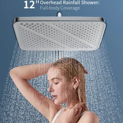 Système de douche avec thermostat et tablette en verre chromé Ensemble de douche complet avec douchette à main