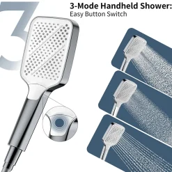 Système de douche avec thermostat et tablette en verre chromé Ensemble de douche complet avec douchette à main