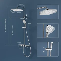 Système de douche avec thermostat et tablette en verre chromé Ensemble de douche complet avec douchette à main