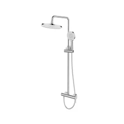 Système de douche mural avec mitigeur monocommande + douche de tête + douchette à main 3 jets, chrome (SATSSPKNEW)