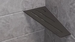 Tablette murale de douche SHELF- E- S3 - CURVE - aluminium structuré Noir mat - 62 x 295 x 154 mm