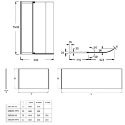 Tablier bain compatible toutes baignoires rectangulaires, installation angle, 180x90x60cm, Blanc + Pare bain Malice Jacob Delafon