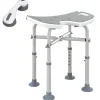 Tabouret de douche - siège de douche avec barre d'appui ventouse - hauteur réglable - alu HDPE gris blanc