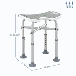 Tabouret de douche - siège de douche avec barre d'appui ventouse - hauteur réglable - alu HDPE gris blanc