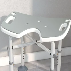 Tabouret de douche - siège de douche avec barre d'appui ventouse - hauteur réglable - alu HDPE gris blanc