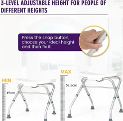 Tabouret de Douche, Banc de Douche avec Poignées, Charge 150 kg, pour Personnes Âgées, Handicapées, Enceintes, Blanc