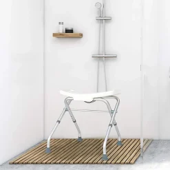 Tabouret de Douche, Banc de Douche avec Poignées, Charge 150 kg, pour Personnes Âgées, Handicapées, Enceintes, Blanc