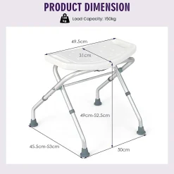 Tabouret de Douche, Banc de Douche avec Poignées, Charge 150 kg, pour Personnes Âgées, Handicapées, Enceintes, Blanc