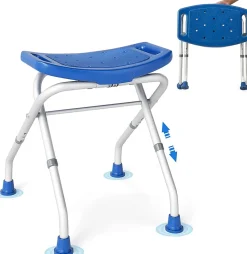 Tabouret de Douche, Banc de Douche avec Poignées, Charge 150 kg, pour Personnes Âgées, Handicapées, Enceintes, Bleu