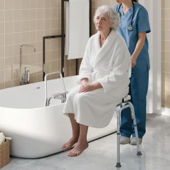 Tabouret de Douche Coulissant, Banc de Douche Autonomie Hauteur Réglable, Personnes Handicapées Âgées,Charge 160KG