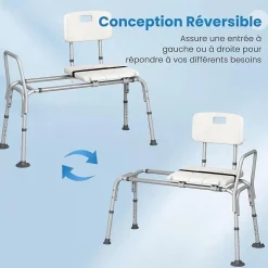 Tabouret de Douche Coulissant, Banc de Douche Autonomie Hauteur Réglable, Personnes Handicapées Âgées,Charge 160KG