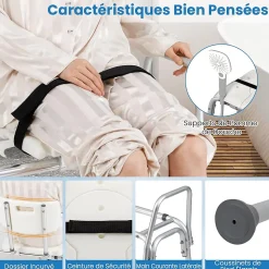 Tabouret de Douche Coulissant, Banc de Douche Autonomie Hauteur Réglable, Personnes Handicapées Âgées,Charge 160KG