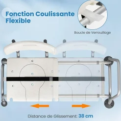 Tabouret de Douche Coulissant, Banc de Douche Autonomie Hauteur Réglable, Personnes Handicapées Âgées,Charge 160KG