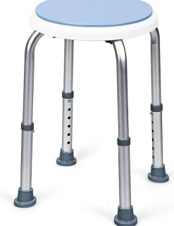Tabouret de Douche et de Bain Rond en HDPE, sans Dossier, avec Pieds Antidérapant, Charge Max. 120Kg, Blanc, 45x45x38-51 cm