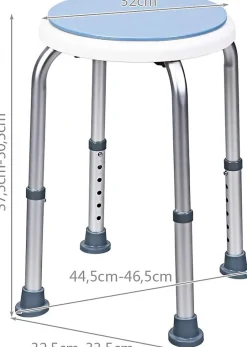Tabouret de Douche et de Bain Rond en HDPE, sans Dossier, avec Pieds Antidérapant, Charge Max. 120Kg, Blanc, 45x45x38-51 cm
