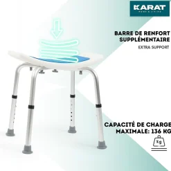 Tabouret de douche et de bain Noah Réglable en hauteur Facile à  nettoyer Pieds en caoutchouc antidérapant jusqu'à  136 kg