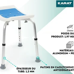 Tabouret de douche et de bain Noah Réglable en hauteur Facile à  nettoyer Pieds en caoutchouc antidérapant jusqu'à  136 kg