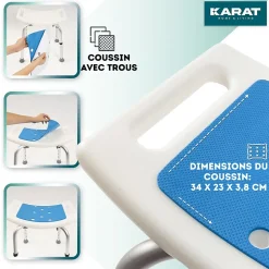 Tabouret de douche et de bain Noah Réglable en hauteur Facile à  nettoyer Pieds en caoutchouc antidérapant jusqu'à  136 kg