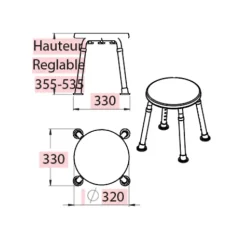 Tabouret de douche PMR PELLET Essentiel rond hauteur réglable + Barre à ventouse de maintien PMR PELLET 30 cm