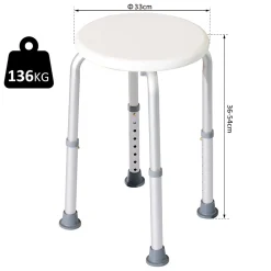 Tabouret de douche réglable en hauteur siège de douche ergonomique pieds antidérapants charge max. 136 Kg alu HDPE blanc