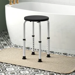 Tabouret de douche réglable en hauteur siège de douche ergonomique pieds antidérapants charge max. 136 Kg alu HDPE noir