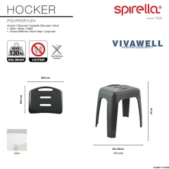 Tabouret grand siège de douche HOCKER Blanc Max 130kg Spirella