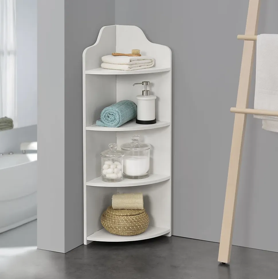 Étagère Angle Bjurholm pour Salle de Bain à 4 Niveaux 90 x 28 x 28 cm Blanc en.casa
