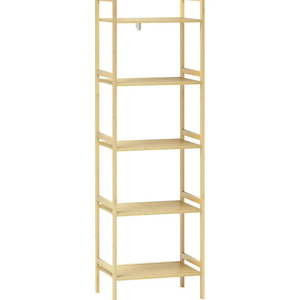 Étagère autoportante salle de bain 5 niveaux en bambou, étagères réglables, meuble rangement salon ou cuisine 43,5x31,5x142 cm