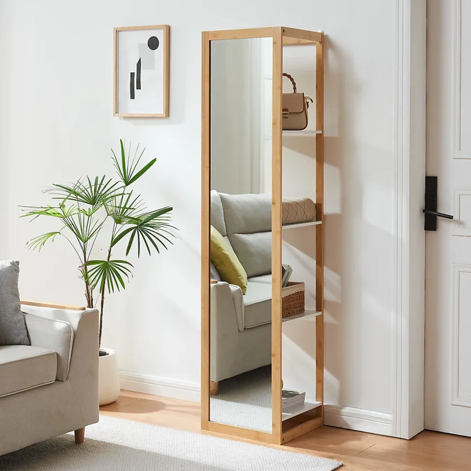 Étagère avec miroir intégré As bambou 170 x 40 x 35 cm naturel blanc
