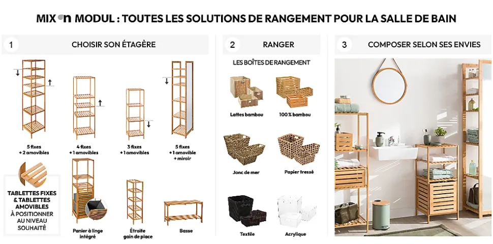 Étagère colonne 4 niveaux Bambou Mix N' Modul - 5Five